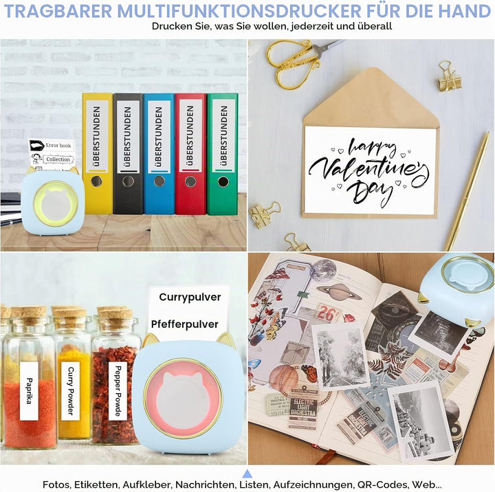 GuKKK Mini Drucker, Mobiler Fotodrucker, Tragbarer Mini Fotodrucker mit Sieben Farben LED, Wireless