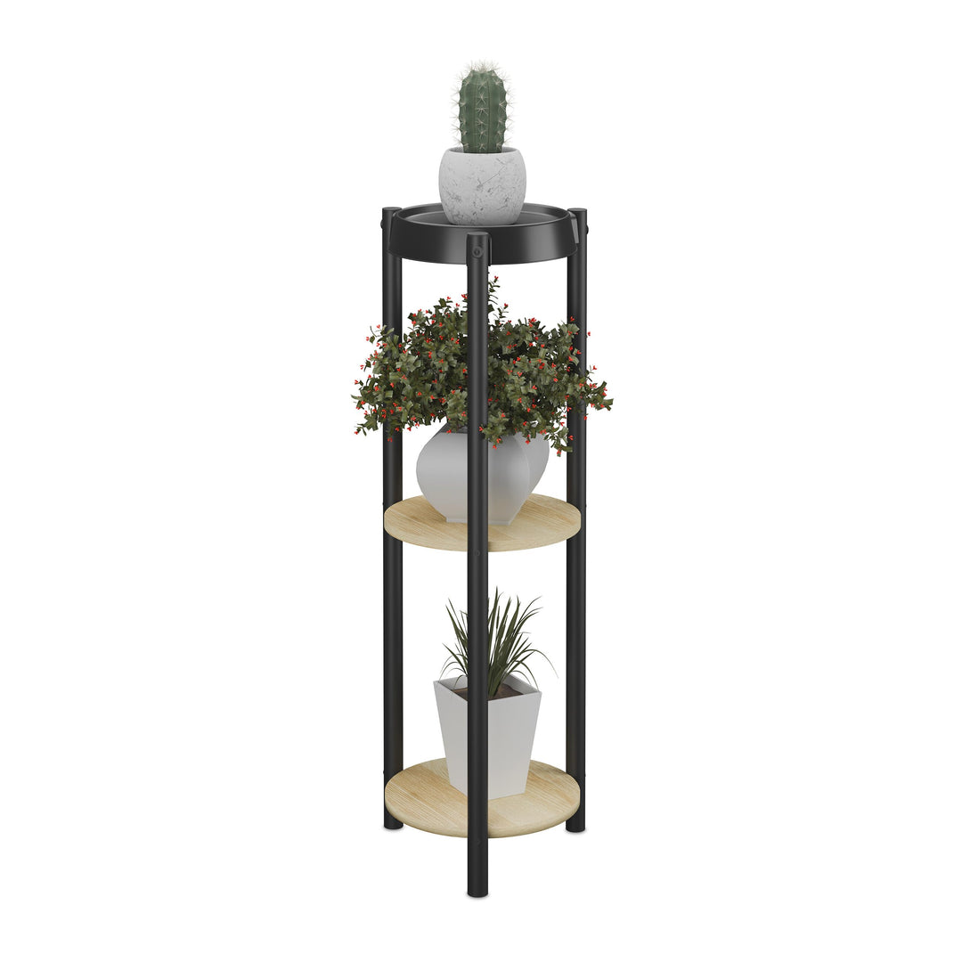 Relaxdays Pflanzenständer rund, 3 Ablagen, Blumenständer für innen, HBT: 71x24x24 cm, Blumenregal, M