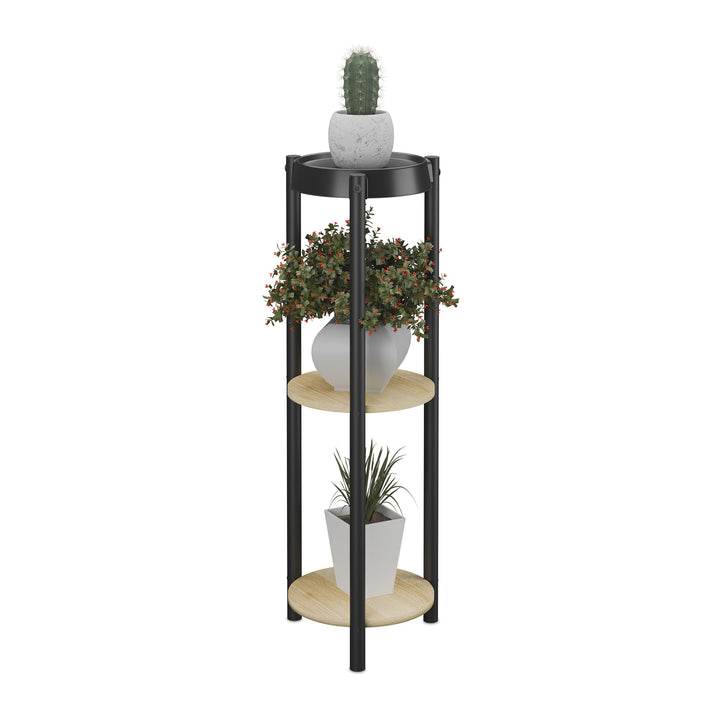 Relaxdays Pflanzenständer rund, 3 Ablagen, Blumenständer für innen, HBT: 71x24x24 cm, Blumenregal, M