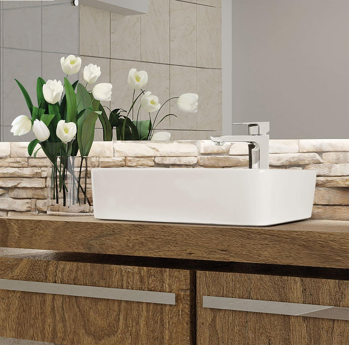 VBChome Waschbecken 47,5 x 37,5 cm Rechteck Keramik Weiss Oval Waschtisch Handwaschbecken Aufsatzwas