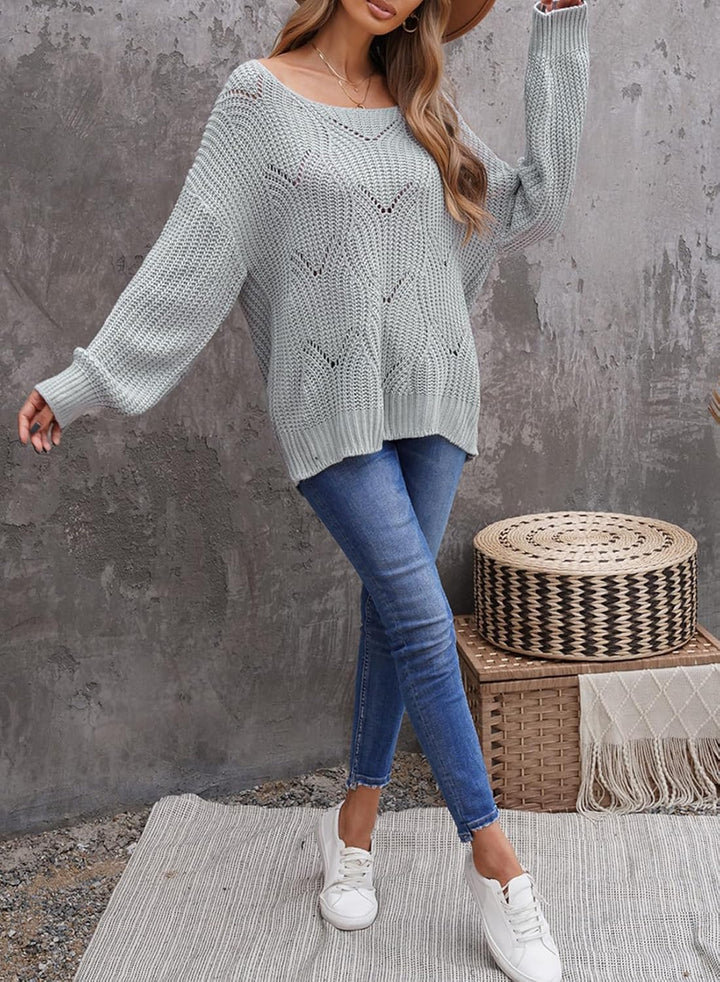 Dokotoo Damen Strickpullover Elegant Rundhals Pullover Herbst Winter Einfarbiger Pulli Oberteil Swea