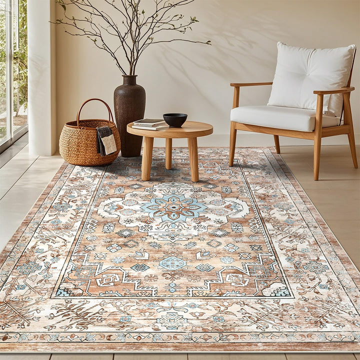 Enyhom Vintage Wohnzimmer Teppich, 90 x 150 cm Bohemian Flauschiger Kurzflor Teppich Superweich Wasc