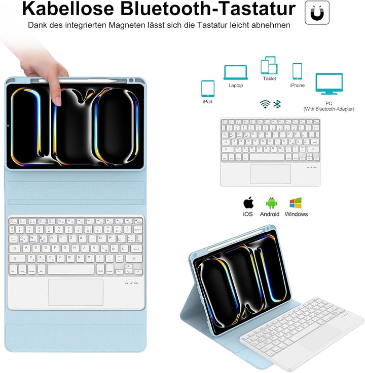 IVEOPPE Hülle mit Tastatur für iPad Pro 11" M5 2025/M4 2024 Con Touchpad, Deutsches QWERTZ Layout, M