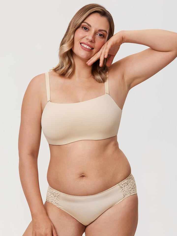 DELIMIRA Damen Trägerloser Bandeau BH Grosse Grössen Ungefüttert BHS mit Bügel und Abnehmbaren Träge