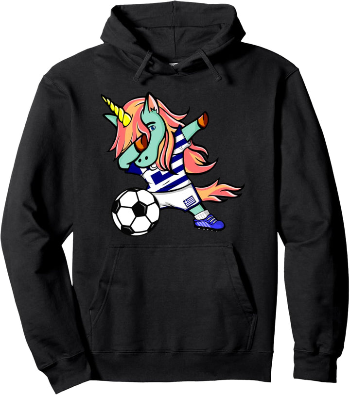 Dabbing Einhorn Griechenland Fussball - Griechische Flagge Pullover Hoodie