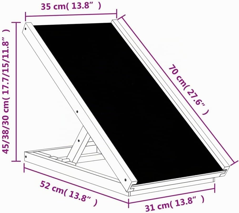 vidaXL Hunderampe Grau 70x35 cm Massivholz Tanne, 70 x 35 cm