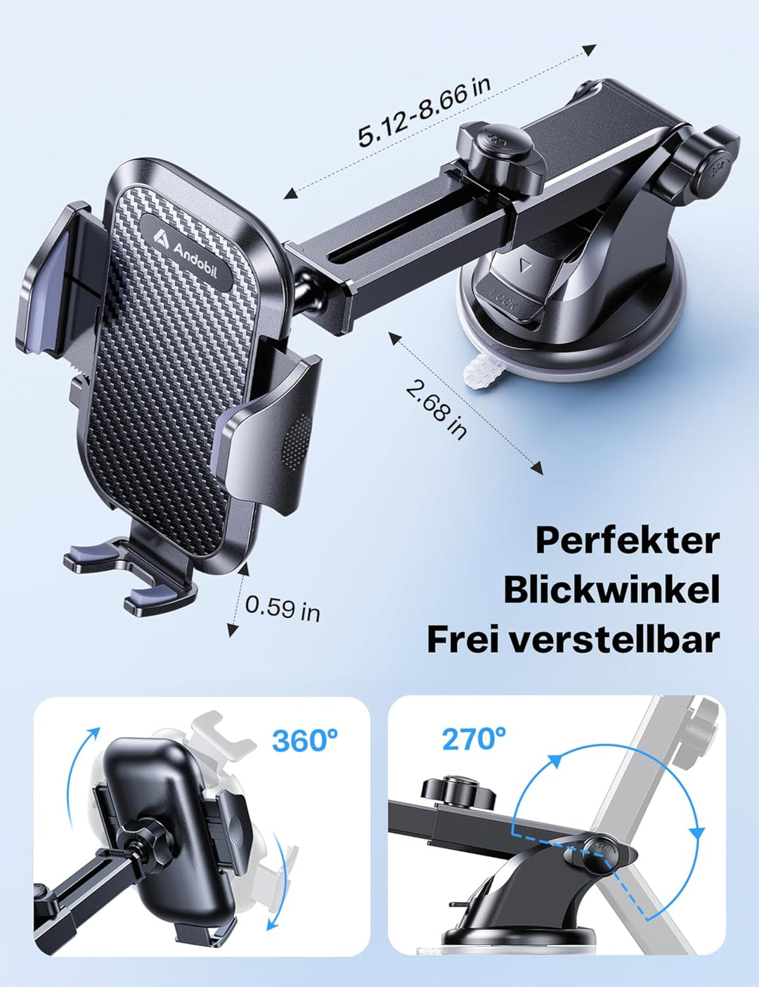 andobil Handyhalterung Auto [ Stabilere Version & nie wackeln ] 3 in 1 Auto Handyhalter Saugnapf & L