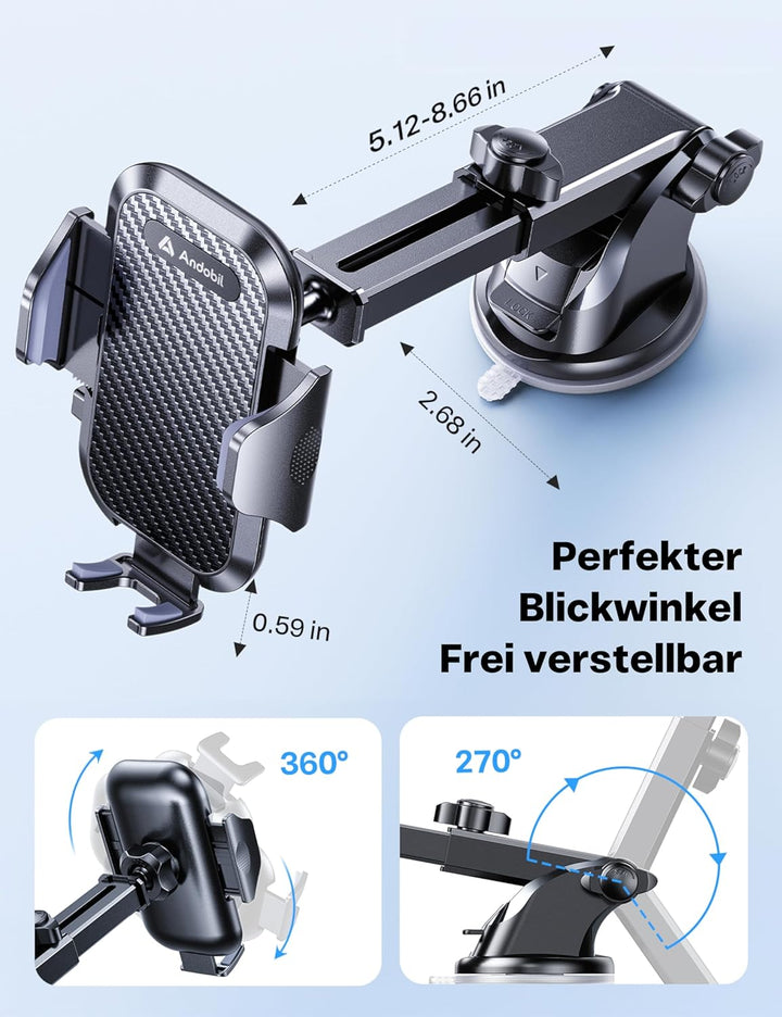 andobil Handyhalterung Auto [ Stabilere Version & nie wackeln ] 3 in 1 Auto Handyhalter Saugnapf & L