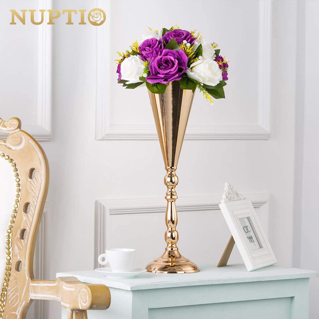 NUPTIO Gold Vase für Hochzeit Tischdeko: 2 Stück 42cm Hohe Blume Trompete Vasen Metall Tische Mittel