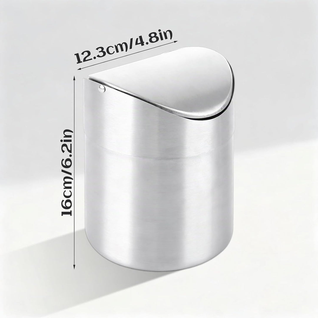 3er-Pack Tischabfalleimer Klein mit Deckel, 1,5 l Mini Tischabfalleimer mit Schwenkdeckel, Edelstahl