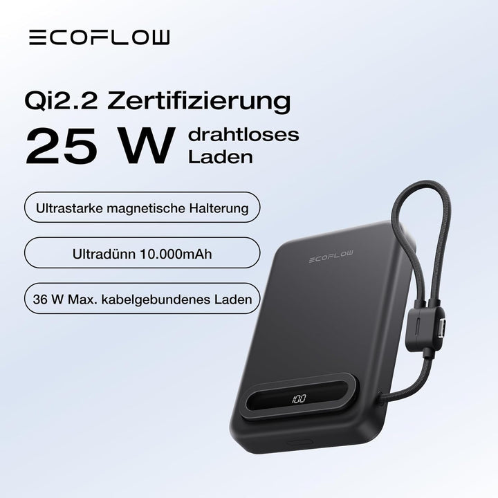 EcoFlow Qi2.2 Magsafe Powerbank 10000mAh 25W mit USB C 36W Kabel, Qi2.2-Zertifiziert Magnetische Pow