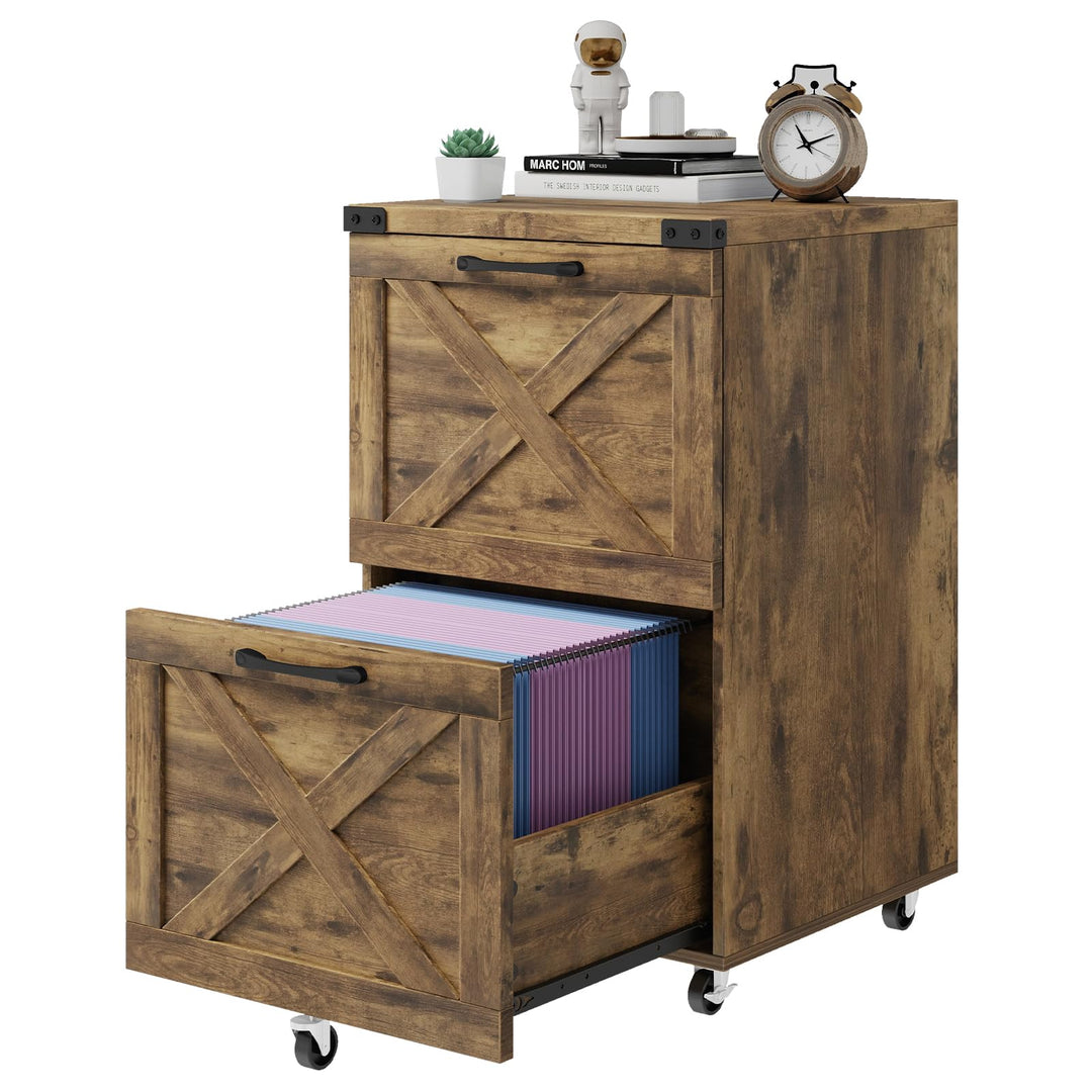 BonVache Rollcontainer, Aktenschrank mit 2 Schubladen und Rollen, Vertikaler Bauernhausstil Schublad