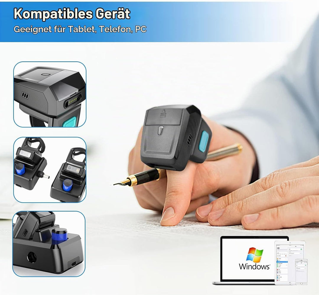 NETUM Mini Wireless 2D Ring Barcode Scanner Bluetooth, tragbarer Barcodeleser mit Ladestation und in