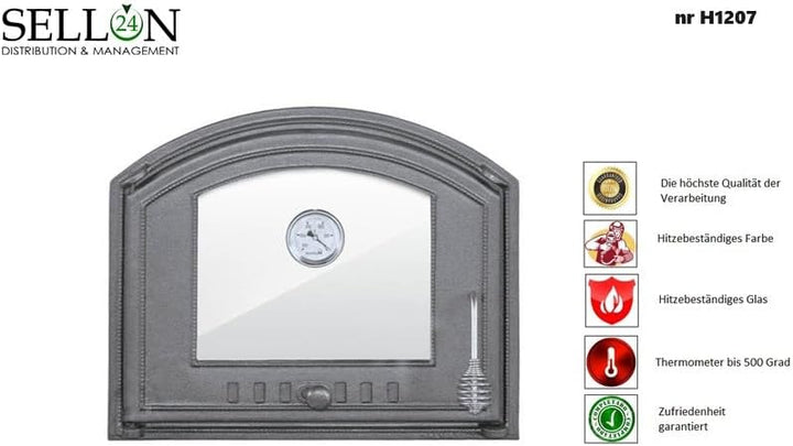 Sellon24® Backofentür aus Gusseisen Ofentür Pizzaofentür Garten Grill Brotofen H1207
