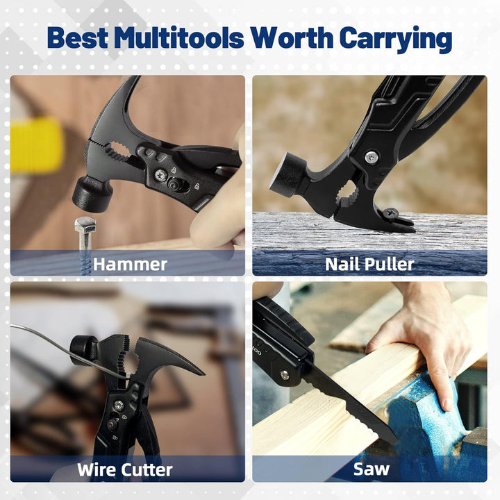 Zune Lotoo Multitool Camping Hammer, 14 in 1 Tragbares Multitool Werkzeug aus Edelstahl, Survival Mu