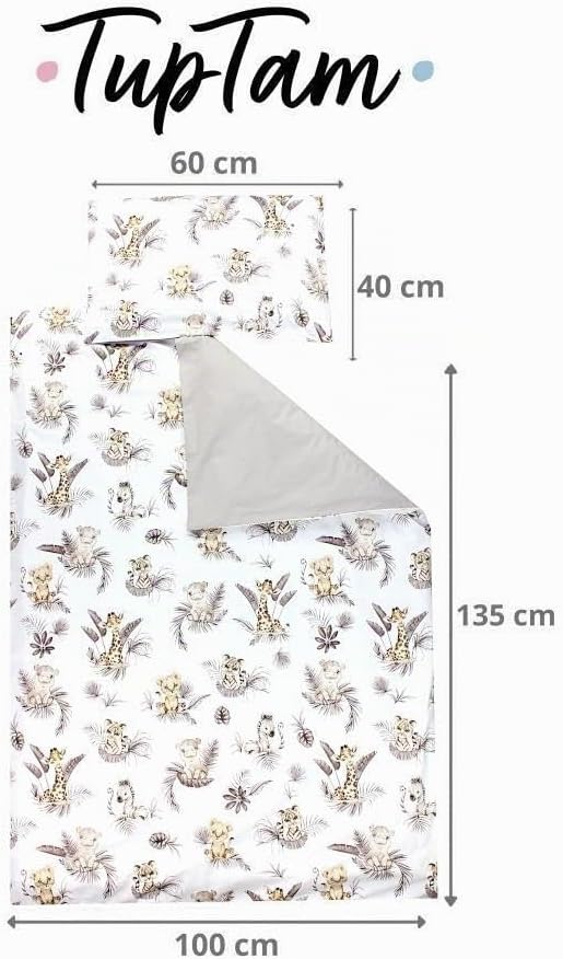 TupTam Kinder Bettwäsche Gemustert 2-Teilig Wendebettwäsche, Farbe: Beige Löwe Blätter/Beige, Grösse