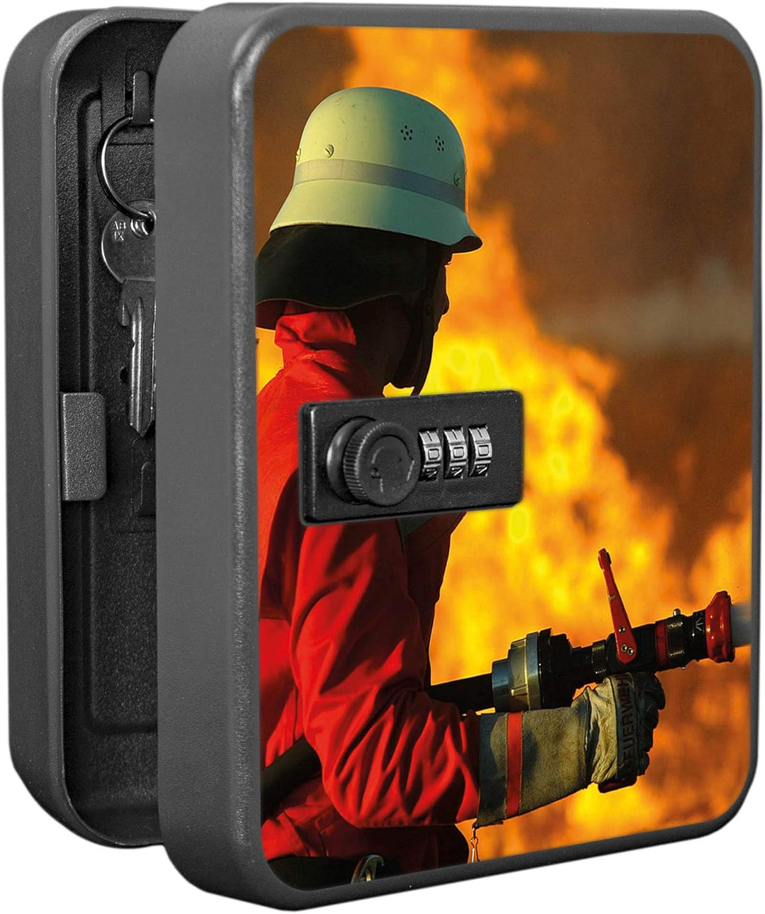 banjado® Burg-Wächter® abschliessbarer Schlüsselkasten mit Motiv Feuer für 20 Schlüssel - Schlüsselk