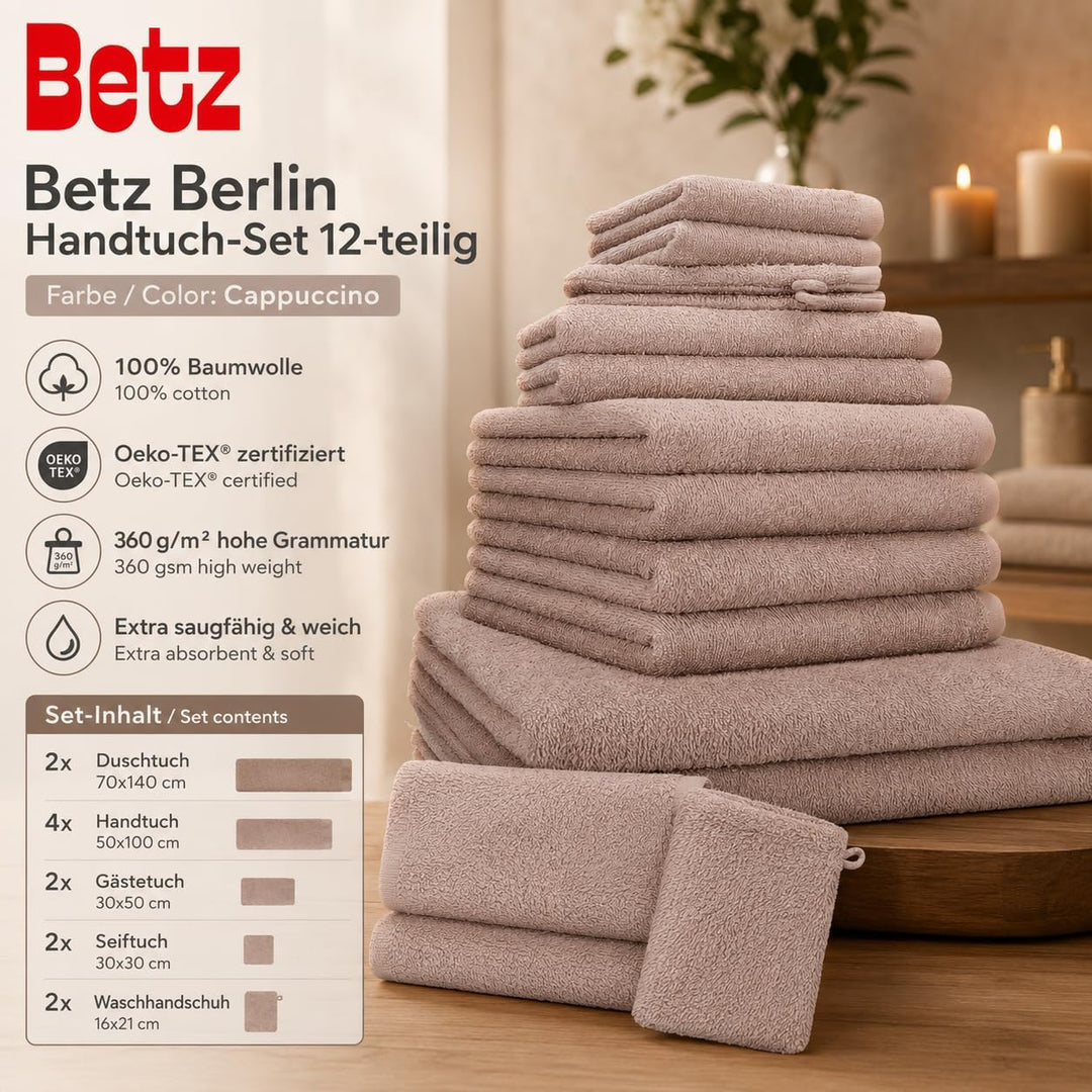 Betz 12 TLG. Handtuch Set Berlin 100% Baumwolle Liegetücher, Handtücher, Gästetücher, Seiftücher und