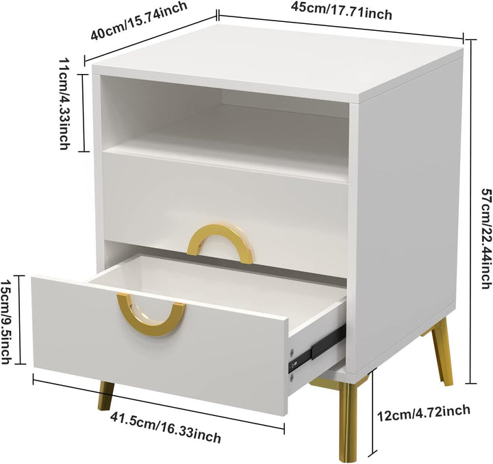 Lvhecforhm 2er Set Nachttisch Weiss, Nachttische Hochglanz Front, Nachttisch mit 2 Schubladen, Nacht