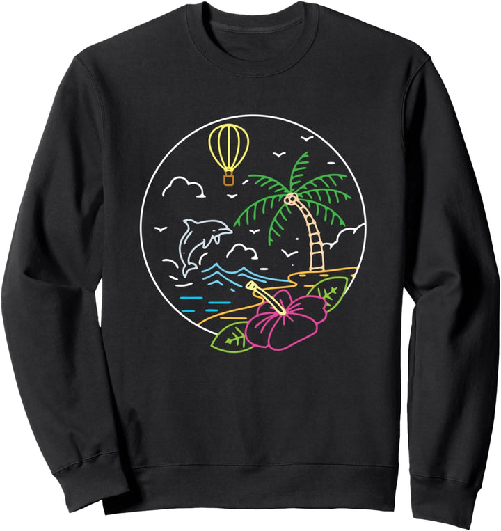 Surfen Strand Wellen Palme Delphin Hibiskus Retro Surfer Sweatshirt