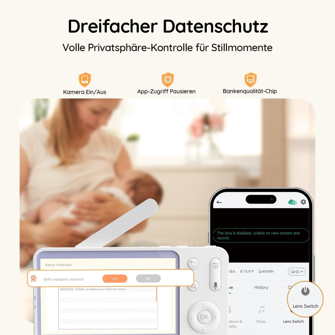Boifun Babyphone mit Kamera und App, 5" 2K Bildschirm Babyfon, Weinen/Bewegungs/Geräuscherkennung,PT