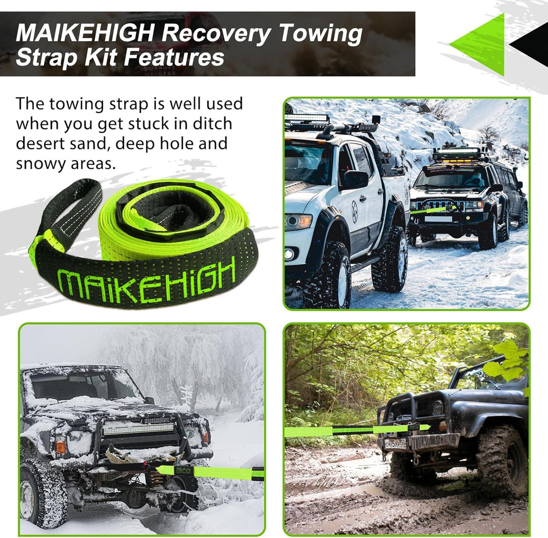 MAIKEHIGH Abschleppseil 5M x 5cm, 10 Tonnen (22,000 Lbs) Tow Rope Kit Für Off-Road Recovery mit 2 Ve