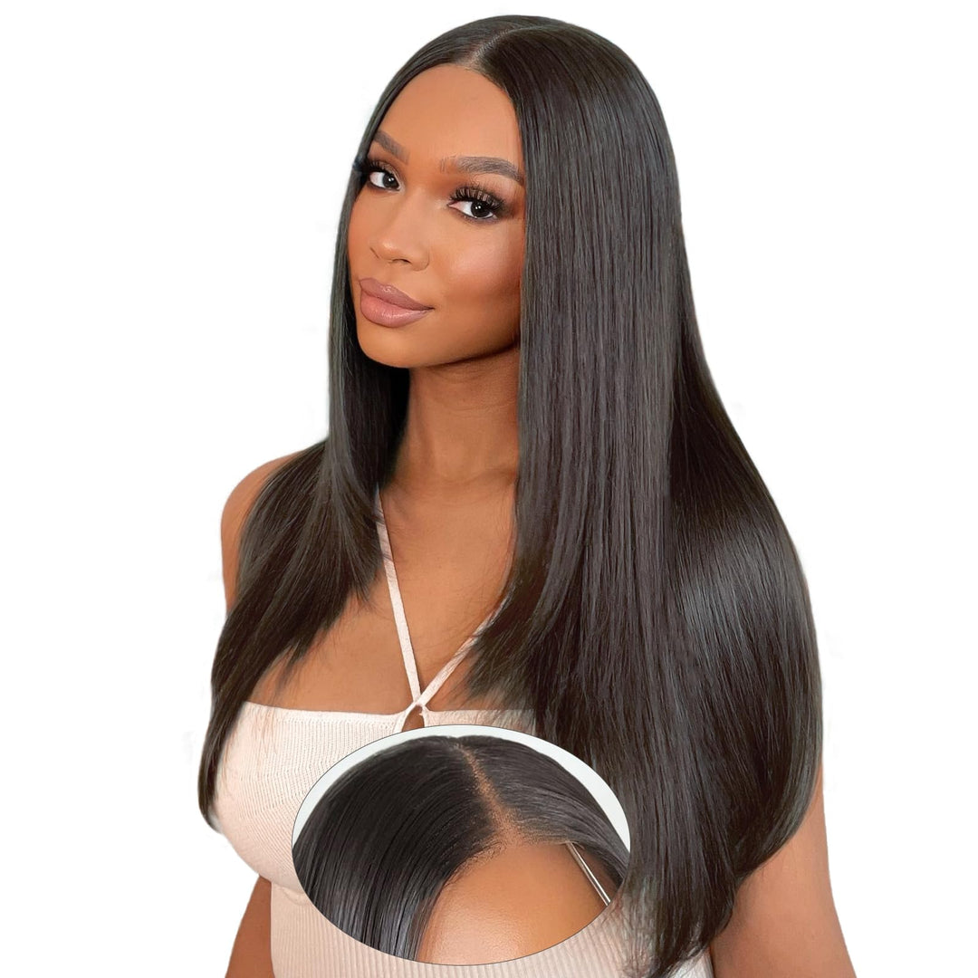 Echthaar Perücke 5x5 Lace Front Wig Human Hair With 180% Density Straight Glueless Human Hair Wigs F