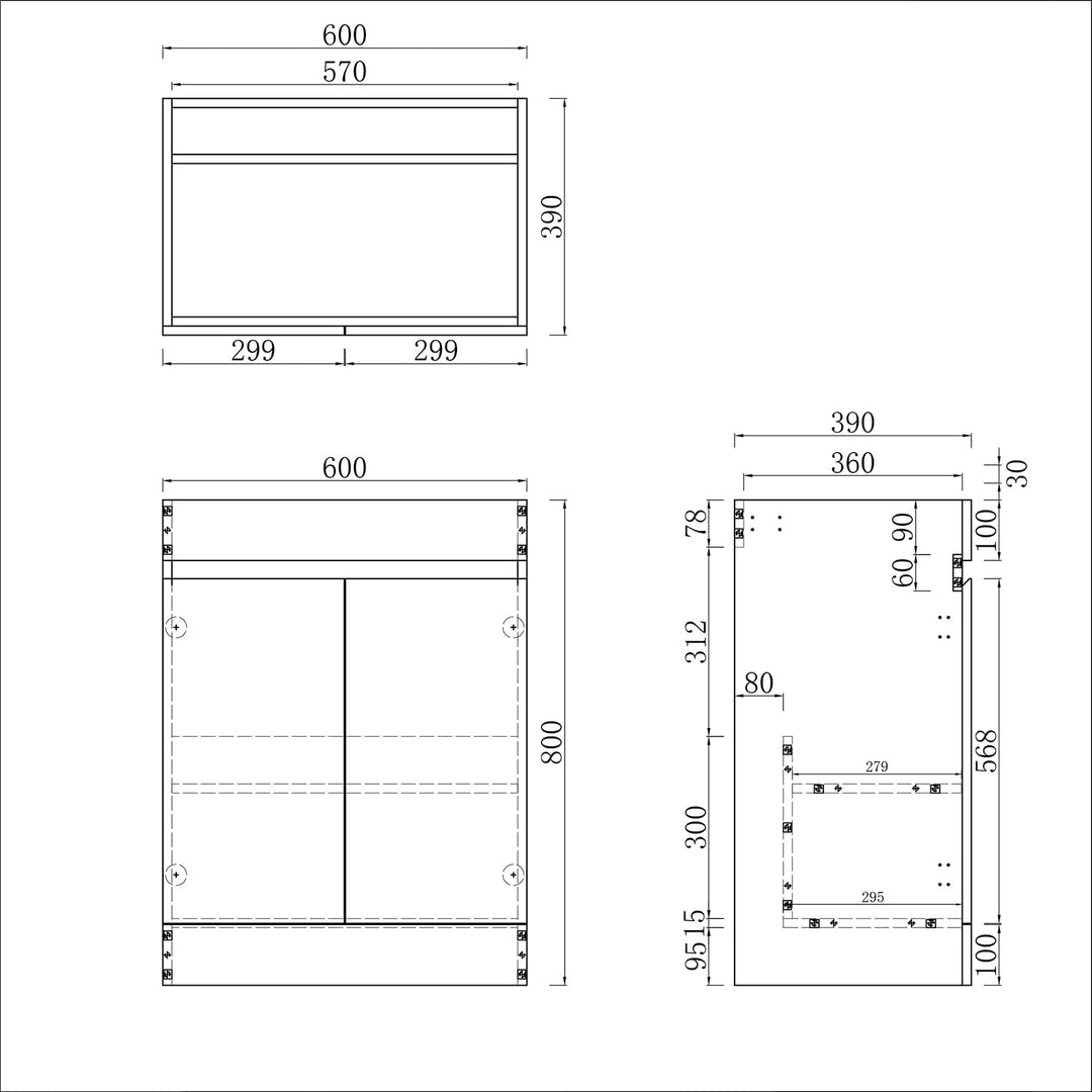 Aica Sanitär Waschbeckenunterschrank 60cm Standschrank Unterschrank Badschrank Waschtischunterschran