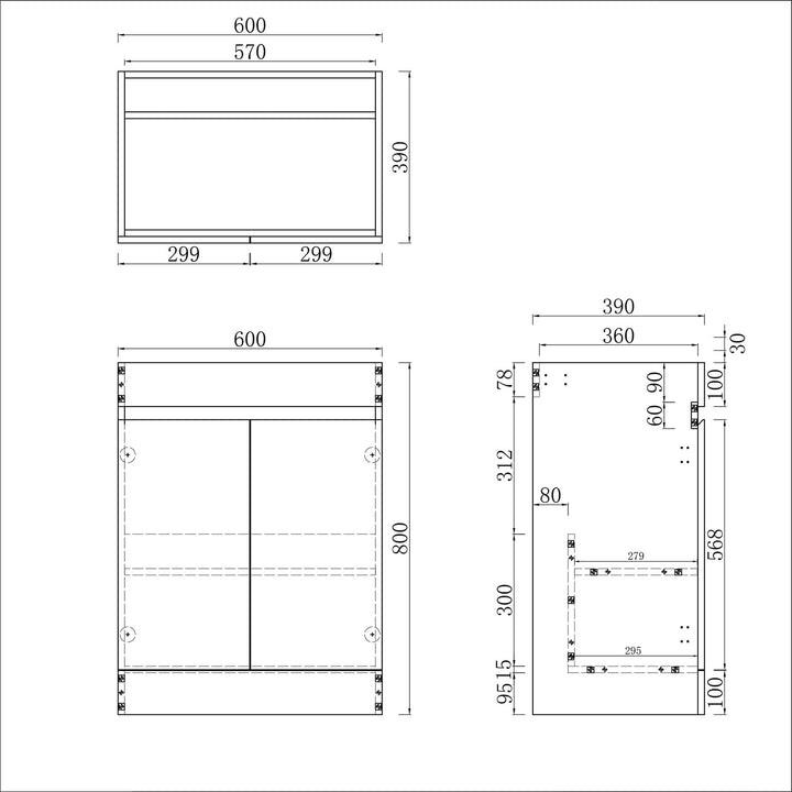 Aica Sanitär Waschbeckenunterschrank 60cm Standschrank Unterschrank Badschrank Waschtischunterschran