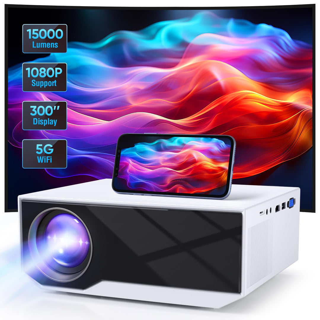 Full-HD-Projektor 1080P mit 4K-Unterstützung, Bluetooth und WiFi, 1