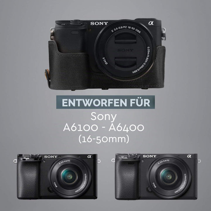 MegaGear MG1646 Ever Ready Kameratasche aus echtem Leder, kompatibel mit Sony Alpha A6100, A6400 (16