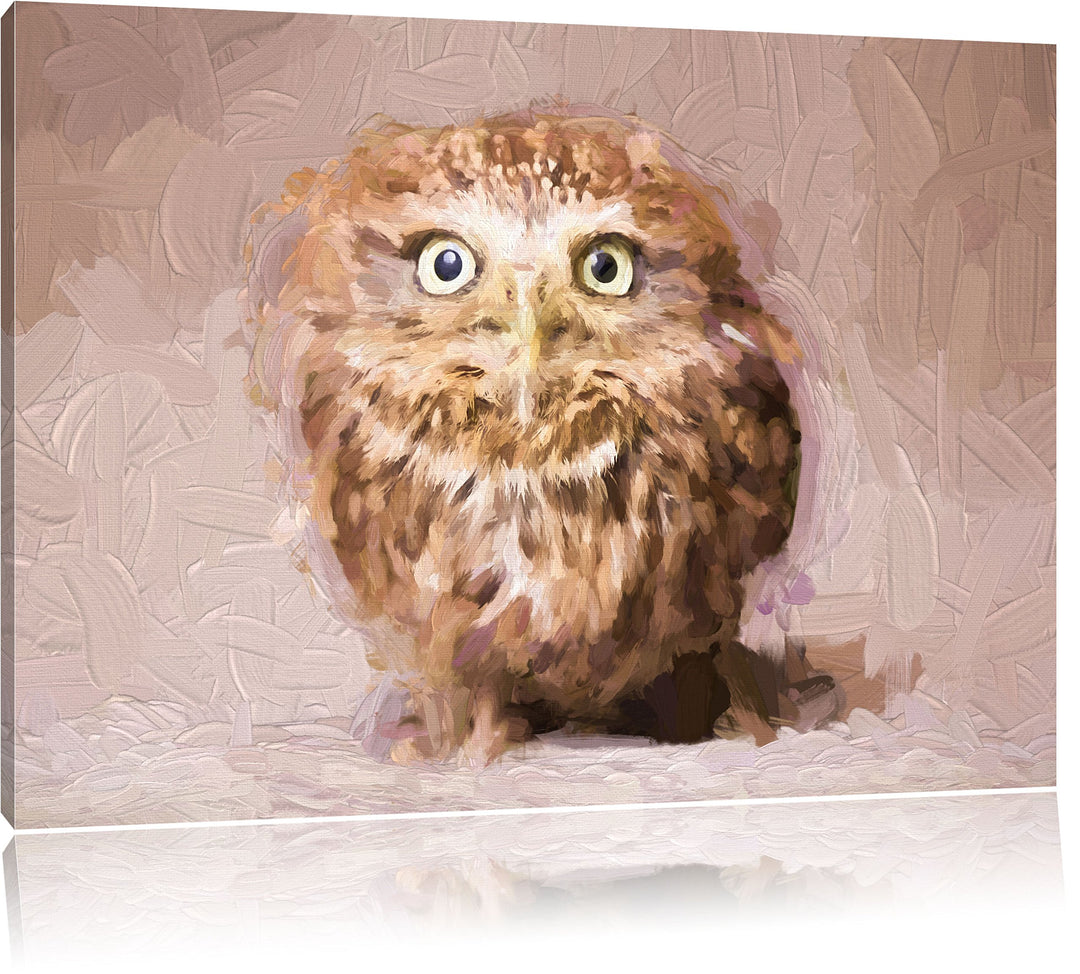 Pixxprint Niedliche Nachteule mit süssem Blick Kunst Pinsel Effekt, Format: 100x70 auf Leinwand, 100