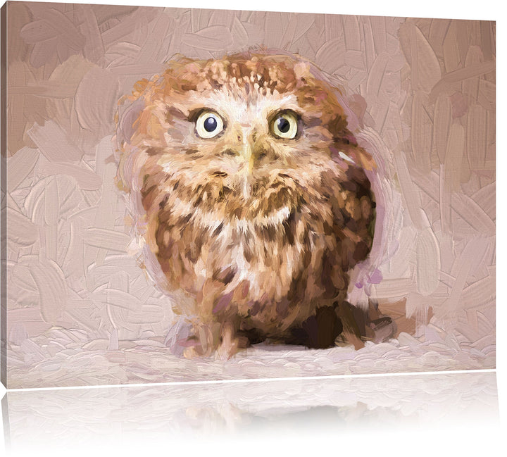 Pixxprint Niedliche Nachteule mit süssem Blick Kunst Pinsel Effekt, Format: 100x70 auf Leinwand, 100