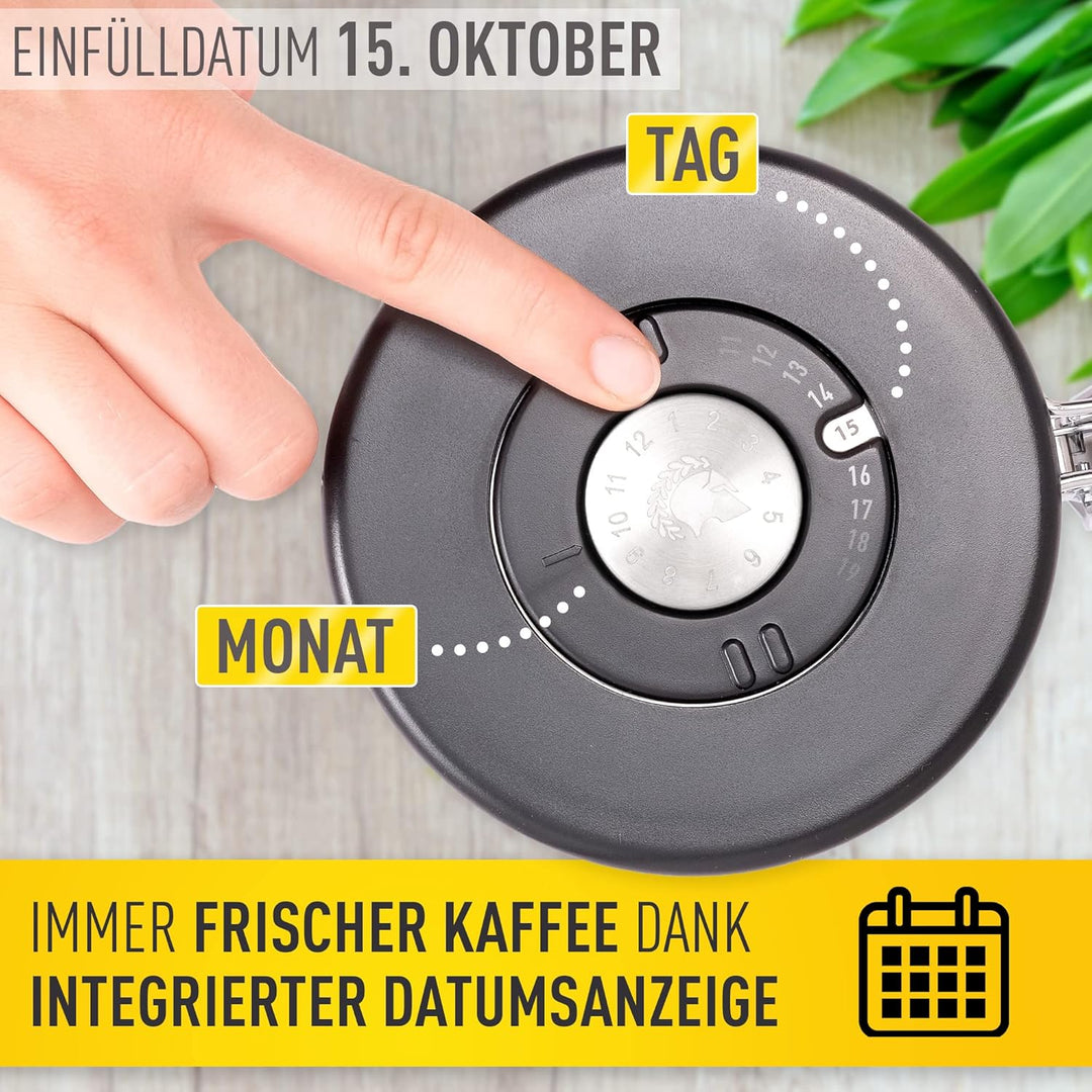 BaristaSoul Barista Legends® Kaffeedose luftdicht 500g Silber - Kaffeebohnen Behälter für den Aromas