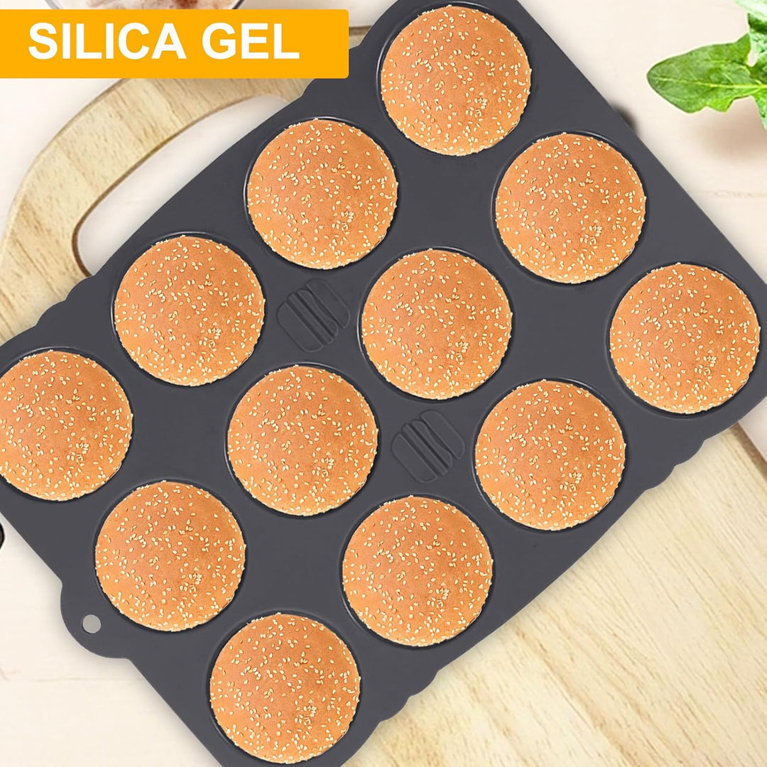 Burger Buns Backform Silikon, 12 Loch Form FüR HamburgerbröTchen Antihaft BröTchen Backform Rund 8Cm
