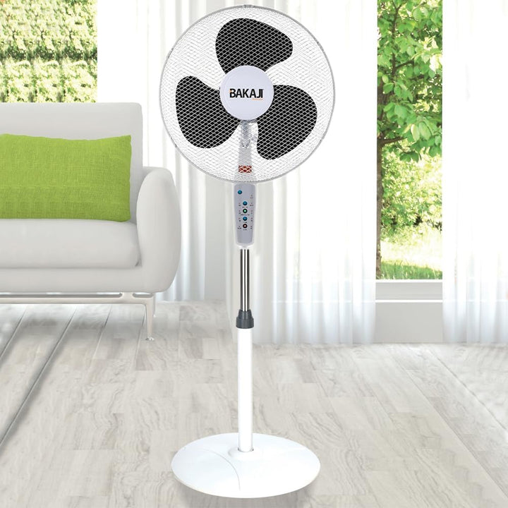BAKAJI Standventilator, Leistung 50 W, Flügeldurchmesser 40 cm, 3 Geschwindigkeitsstufen, Timer-Funk