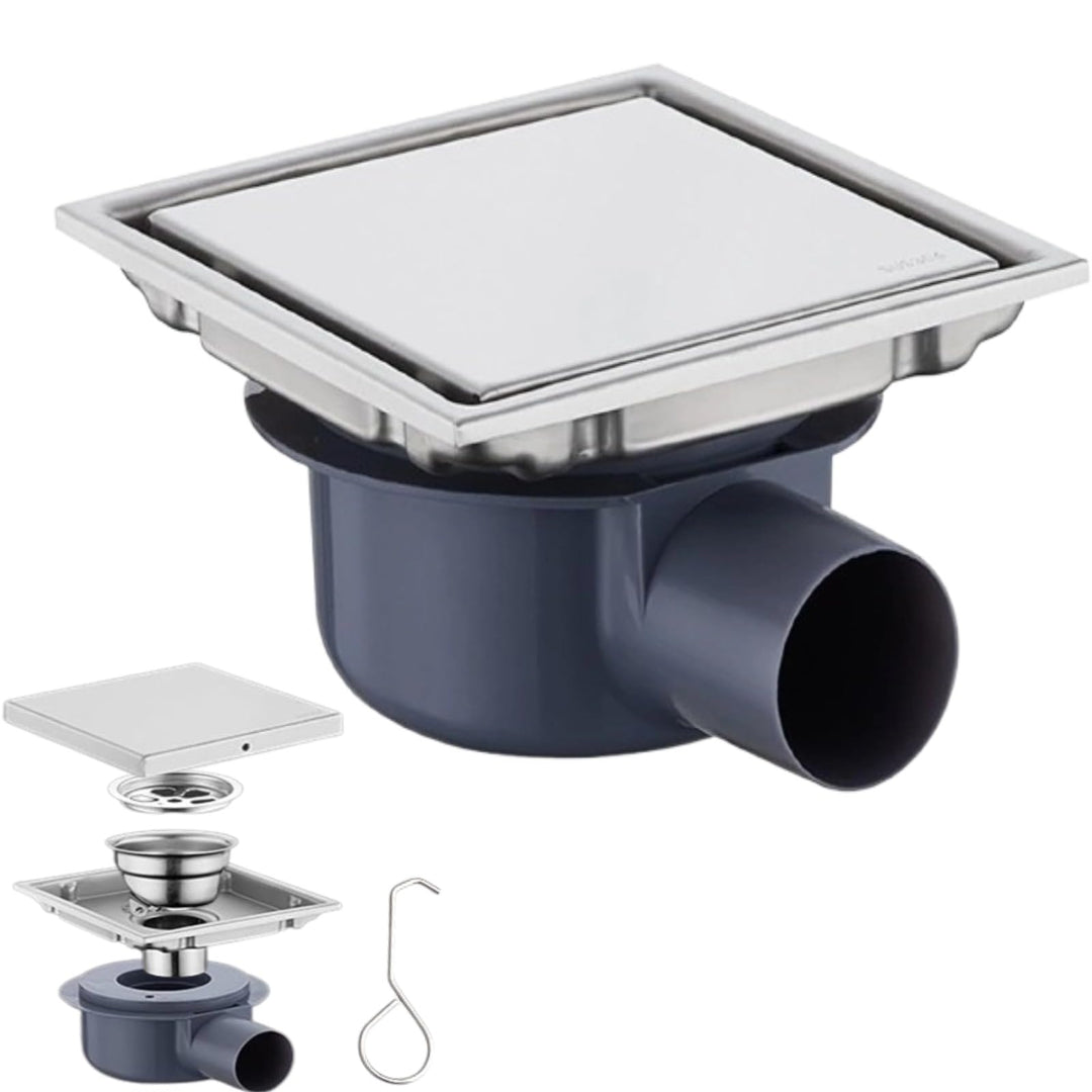 Duschrinne Quadratisch Edelstahl Bodenablauf mit 360° Siphon Geruchsstop, 2 in1 Befliesbar Ablaufrin