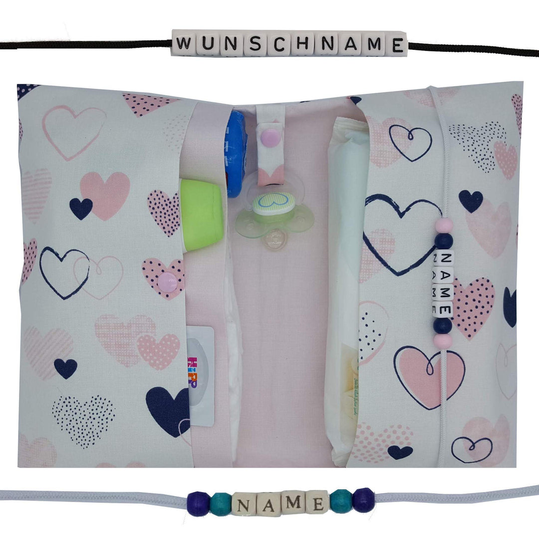 Grosse Windeltasche XXL mit Name Wickeltasche 1. Rosa Innen glatte Baumwolle, 1. Rosa Innen glatte B