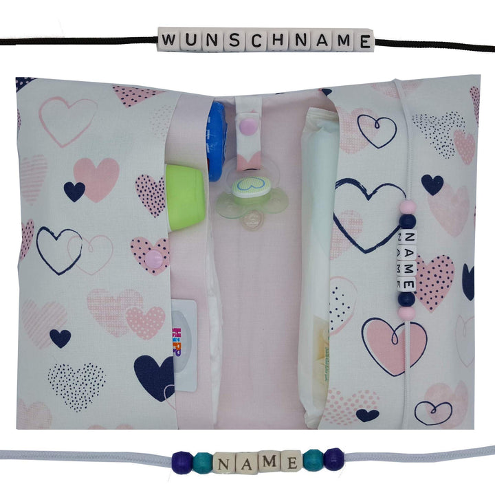 Grosse Windeltasche XXL mit Name Wickeltasche 1. Rosa Innen glatte Baumwolle, 1. Rosa Innen glatte B