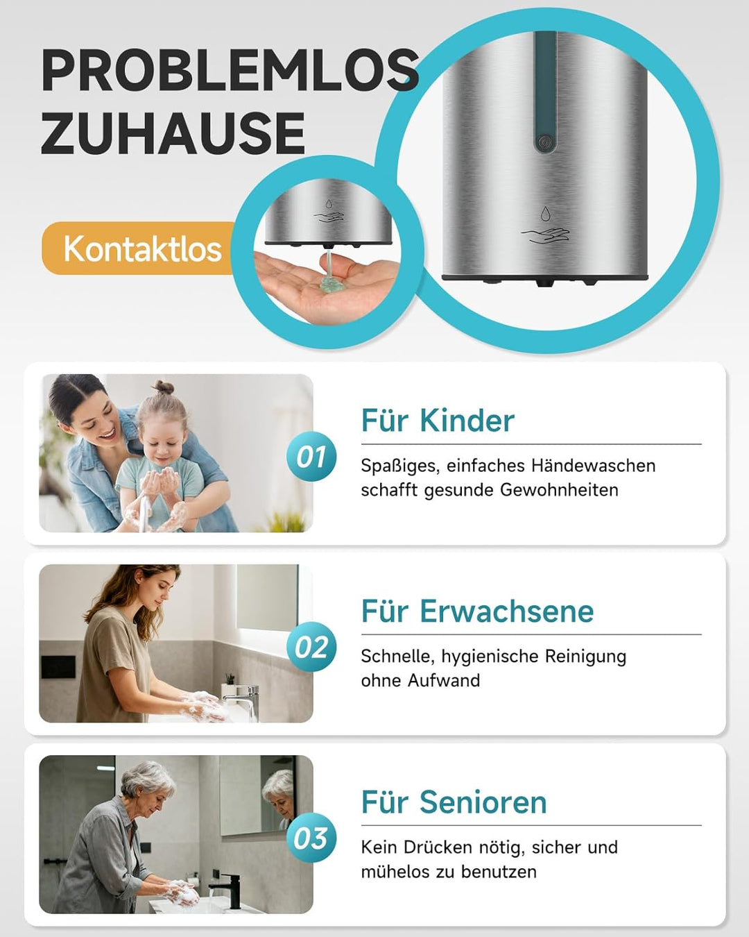 AIKE AK1205 Seifenspender Automatisch Wandbefestigung, 800ml Kommerzieller Automatischer Flüssigseif