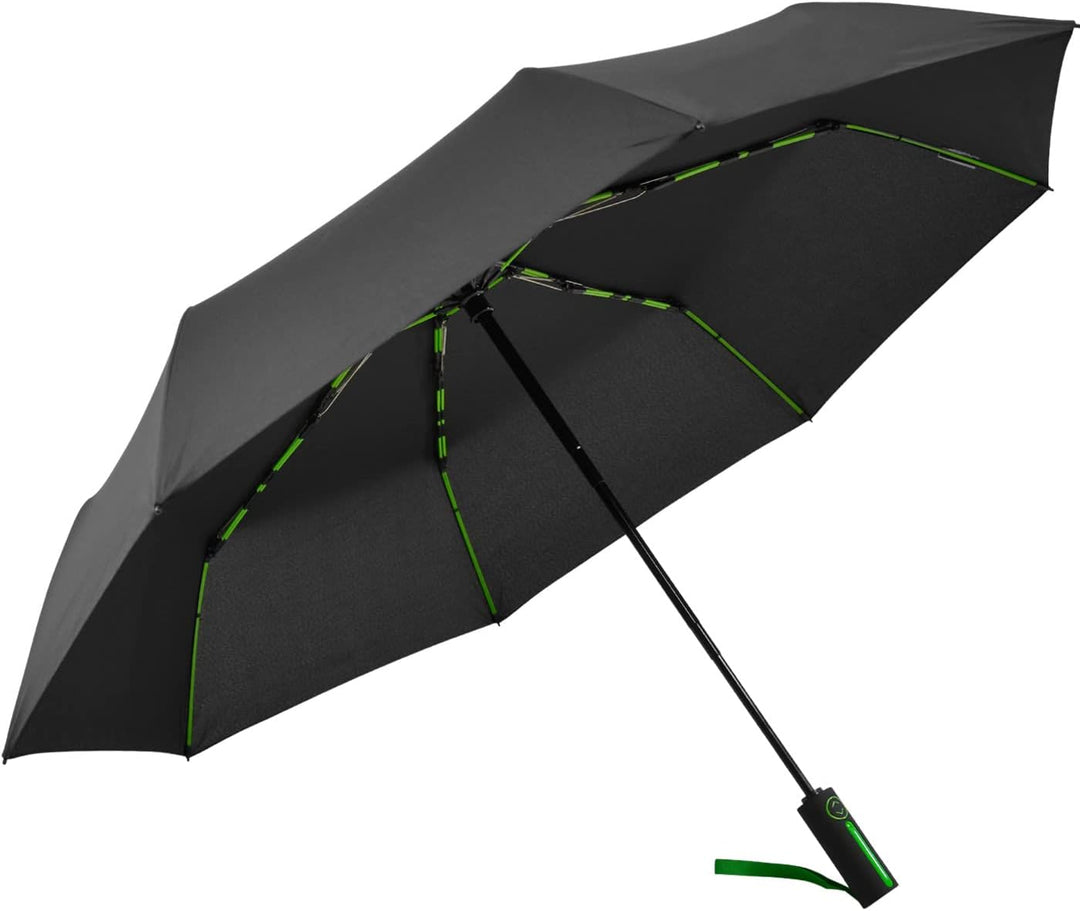 iX-brella Big Fiberglas Taschenschirm 104cm mit farbigen Doppel-Speichen - schwarz-grün, Schwarz-grü