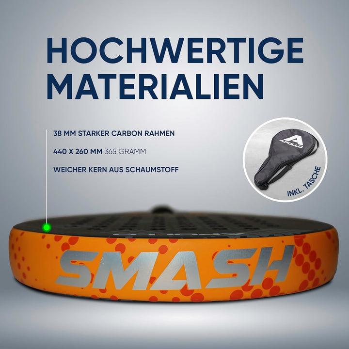 Apollo Padelschläger - Kohlefaser Schläger für Damen und Herren, Anfänger & Fortgeschrittene, leicht