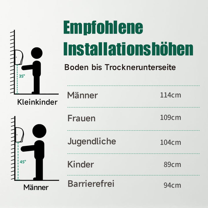anydry 2803Y Mini-Händetrockner, Hochgeschwindigkeits-Luftstrom 1350W, Edelstahl-Mattlack-Oberfläche
