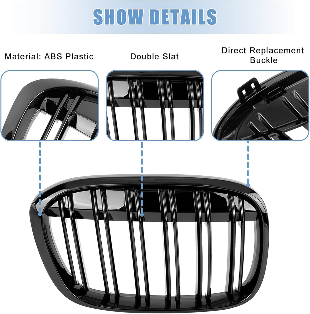 Gangying Kühlergrill Passend für BMW X1 F48 F49 2016 2017 2018 2019 Schwarz Glanz Kühler Front Doppe