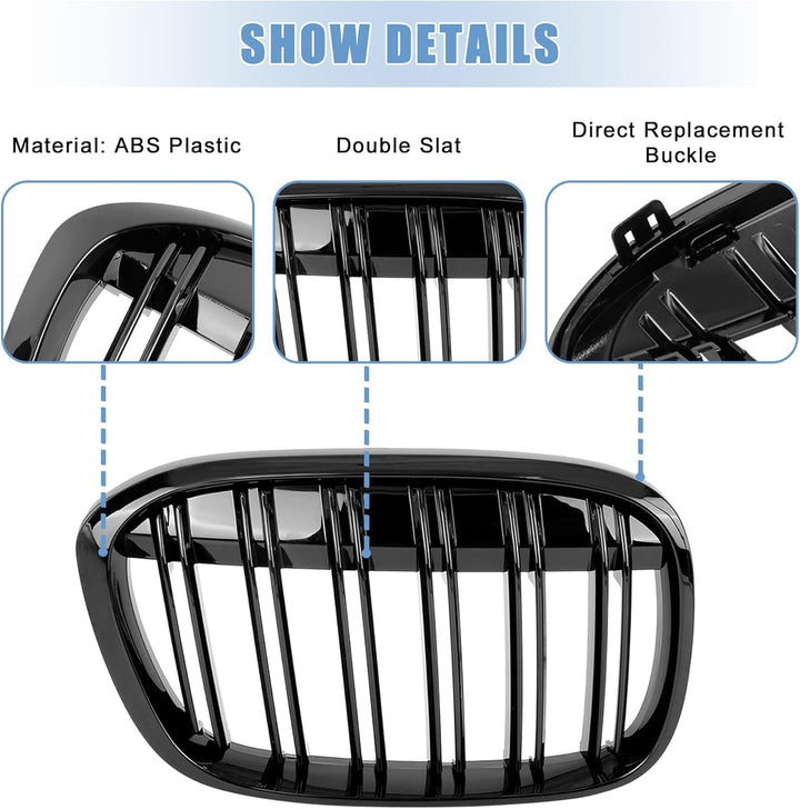 Gangying Kühlergrill Passend für BMW X1 F48 F49 2016 2017 2018 2019 Schwarz Glanz Kühler Front Doppe