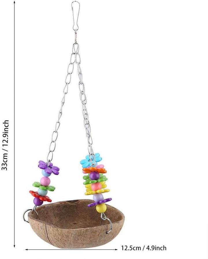 Papagei Nest,Natürlich Kokosnuss schalen Nest Acryl Schaukel Hängematte Spielzeug füttern Anlage für