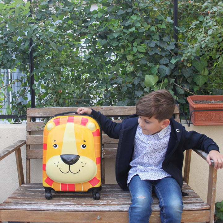 KINSTON Trolley-Koffer für Kinder | Gepäck mit Tiermotiven: Löwe gelb, Gelb und Orange, Koffer