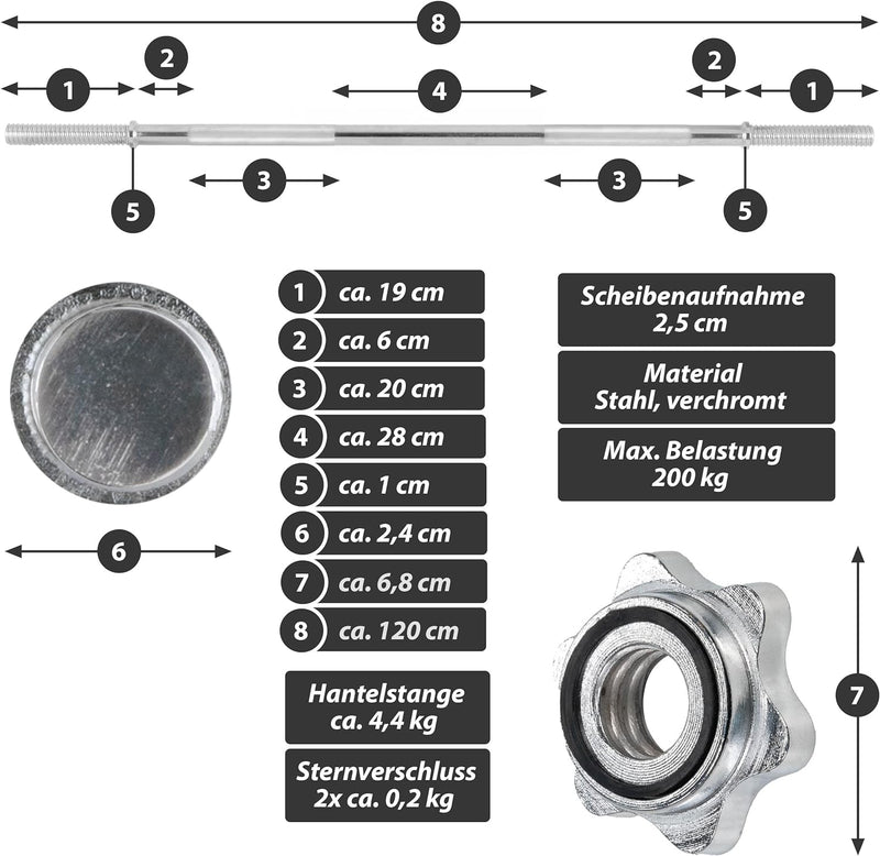 MAXXIVA® Langhantel-Set Zement 30 kg 4 Gewichtsscheiben Sternverschluss Hantelset für Kraftsport Mus