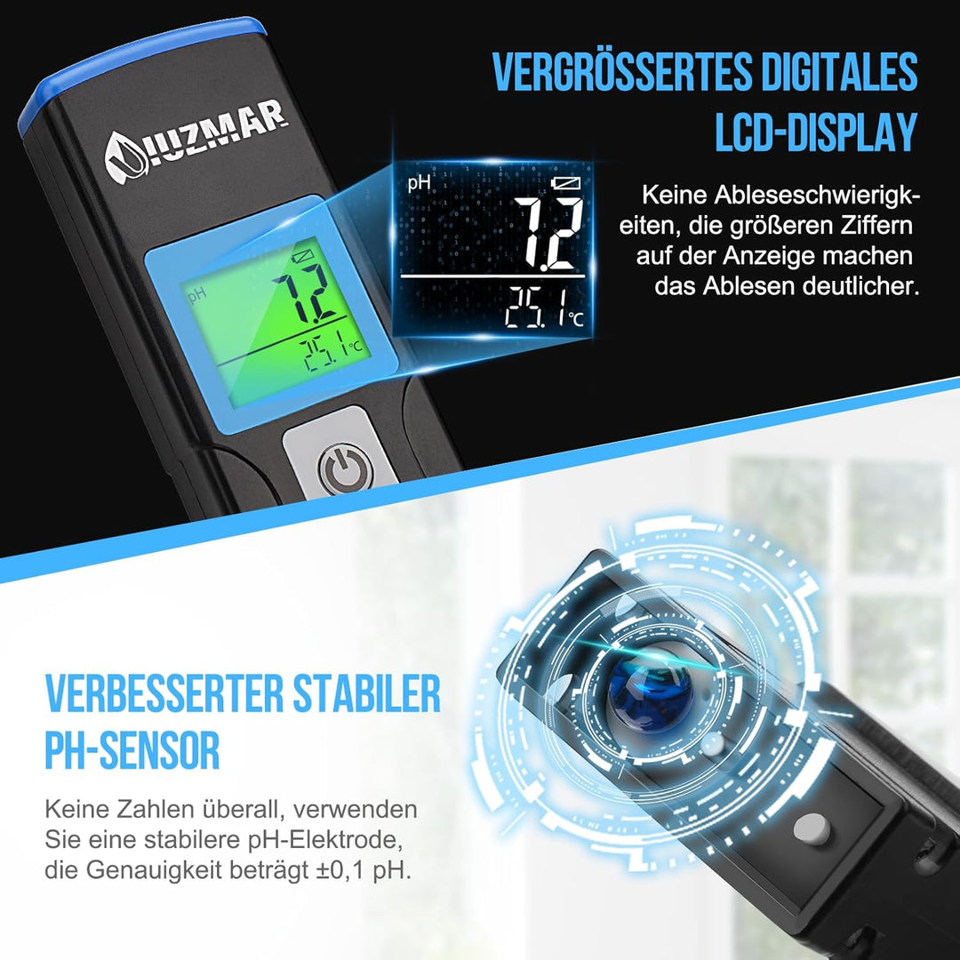 UIUZMAR Wasser pH Messgerät, Wasserqualität Tester Trinkwasser, pH Temperatur Meter Mit ATC Funktion