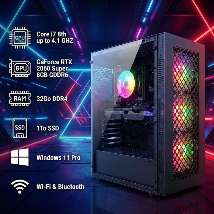 STGsivir Gaming PC, GeForce RTX 2060 Super 8GB GDDR6,Core i7 8th bis zu 4.1 Ghz,32GB DDR4,1TB SSD,WL